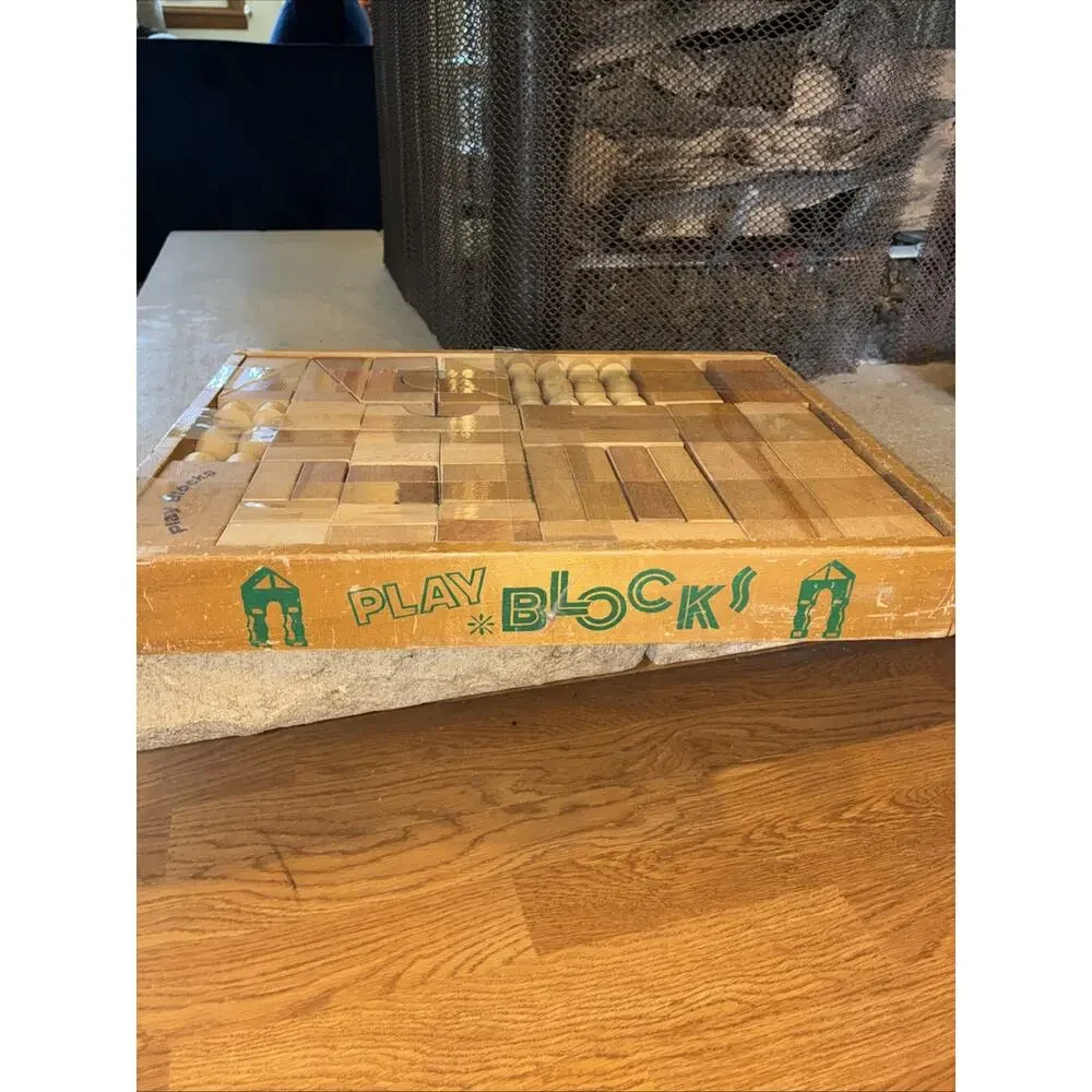 Vintage Kindergarten Wood Blocks Wooden Blocks -‎ Natural Minimalist - 43 Pieces